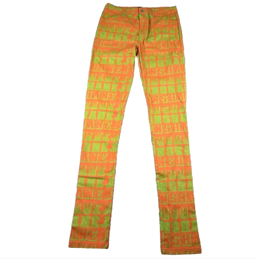 Shane Justin 2xl Pants Orange Green Logo Streetwear Skinny Leg dopamine dressing